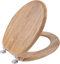 Angel Shield Antibacterial Wooden Toilet Seat Adjustable Hinges Solid Oak