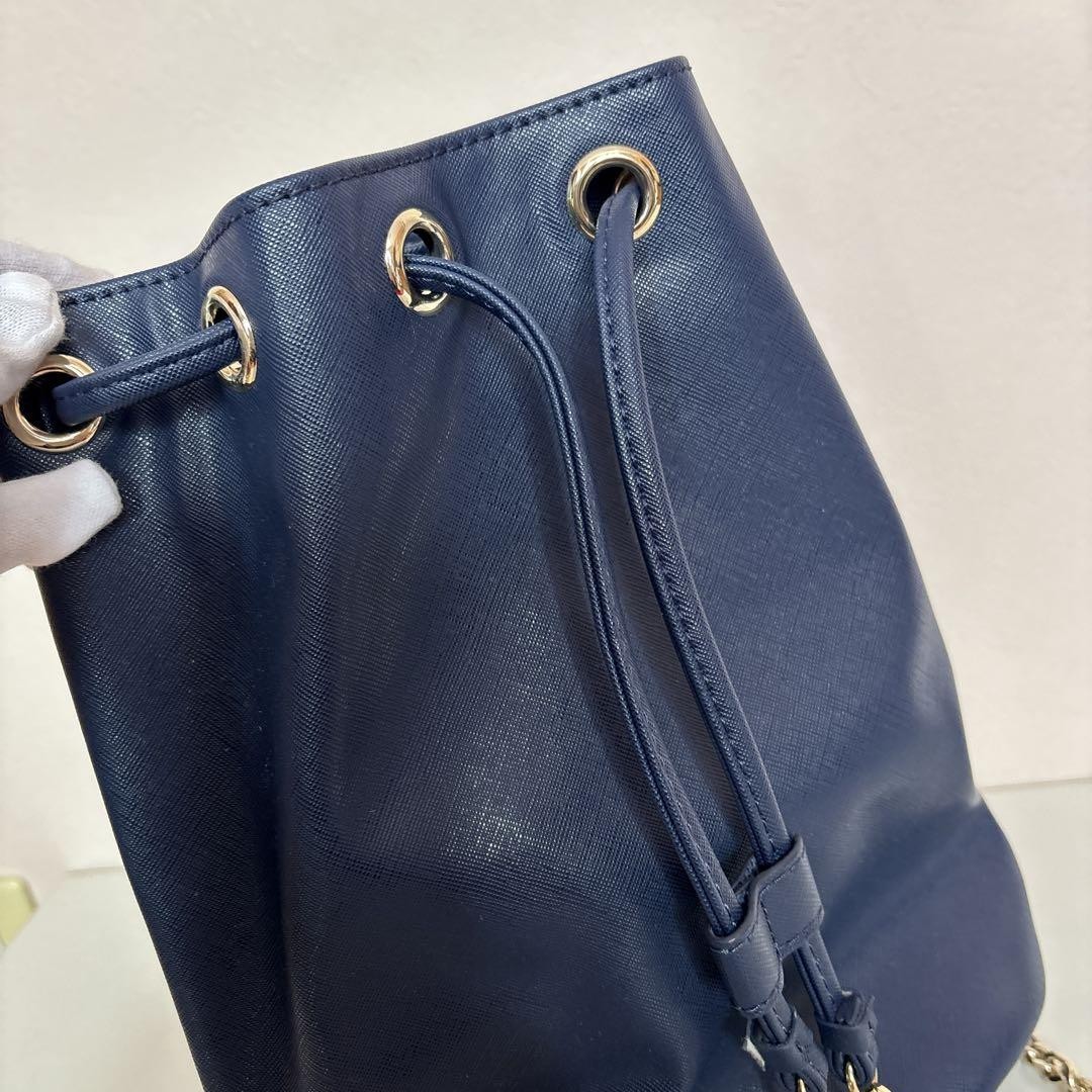 DUTY PAID Max Mara Drawstring Bag Gold Chain Backpack Blue — image 4
