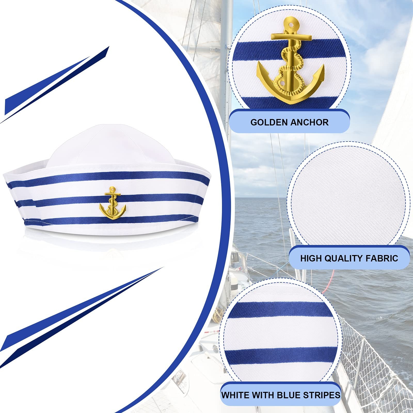 Syhood Sailor Hat White Sailor Captain Cap for Men Women Kids Adult Halloween...