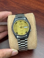 Seiko 5 7s26 Automatic Japan 🇯🇵 Made Golden Dial For Men,s Wrist Watch ⌚️