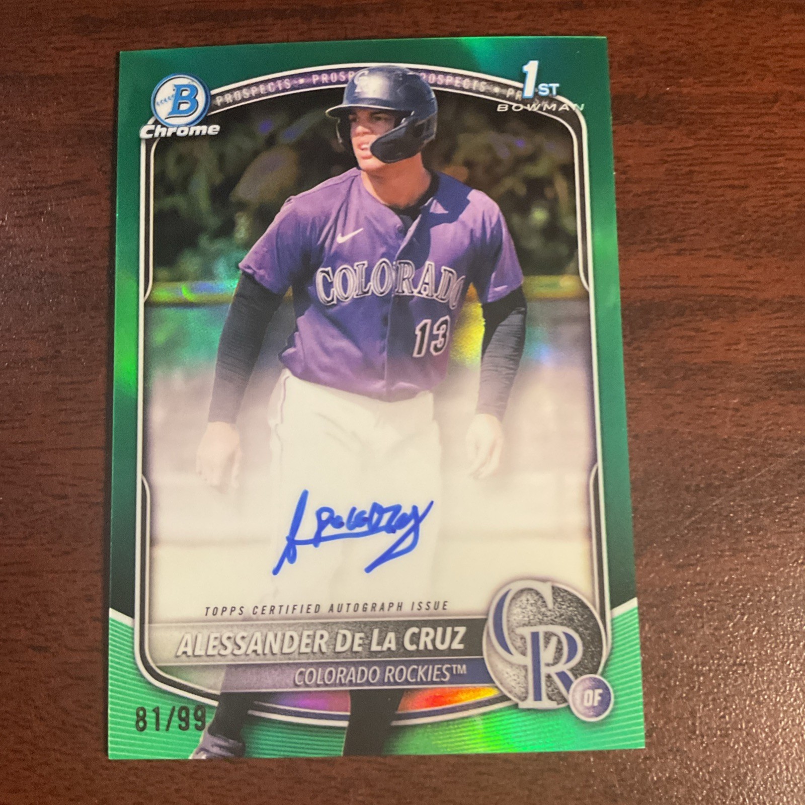 2025 Bowman Chrome 1st Bowman Alessander De la Cruz Green Refractor Auto /99
