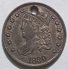 1830 Capped Bust Silver Half Dime 5C coin XF Details Holed