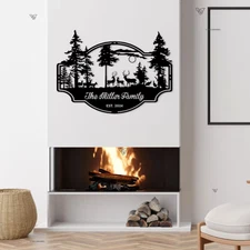 Custom Deer Forest Metal Sign, Personalized Deer Family Name Sign