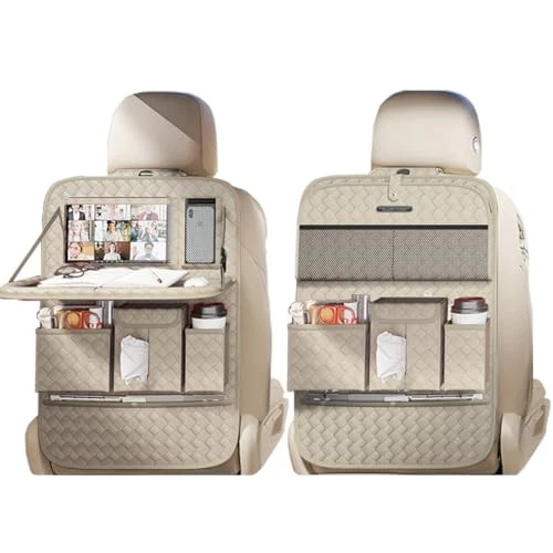 Car Seat Organizers,Multi-functional Back Seat Protectors, 2 Pcs Woven Beige Foto 3 de 4