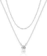 Dainty 14K Gold Plated/Silver Cubic Zirconia Necklaces for Women, Simple CZ Jewe