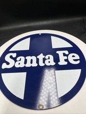 Ande Rooney Santa Fe Railway Porcelain Enamel Sign 10 Inch Round Made in USA