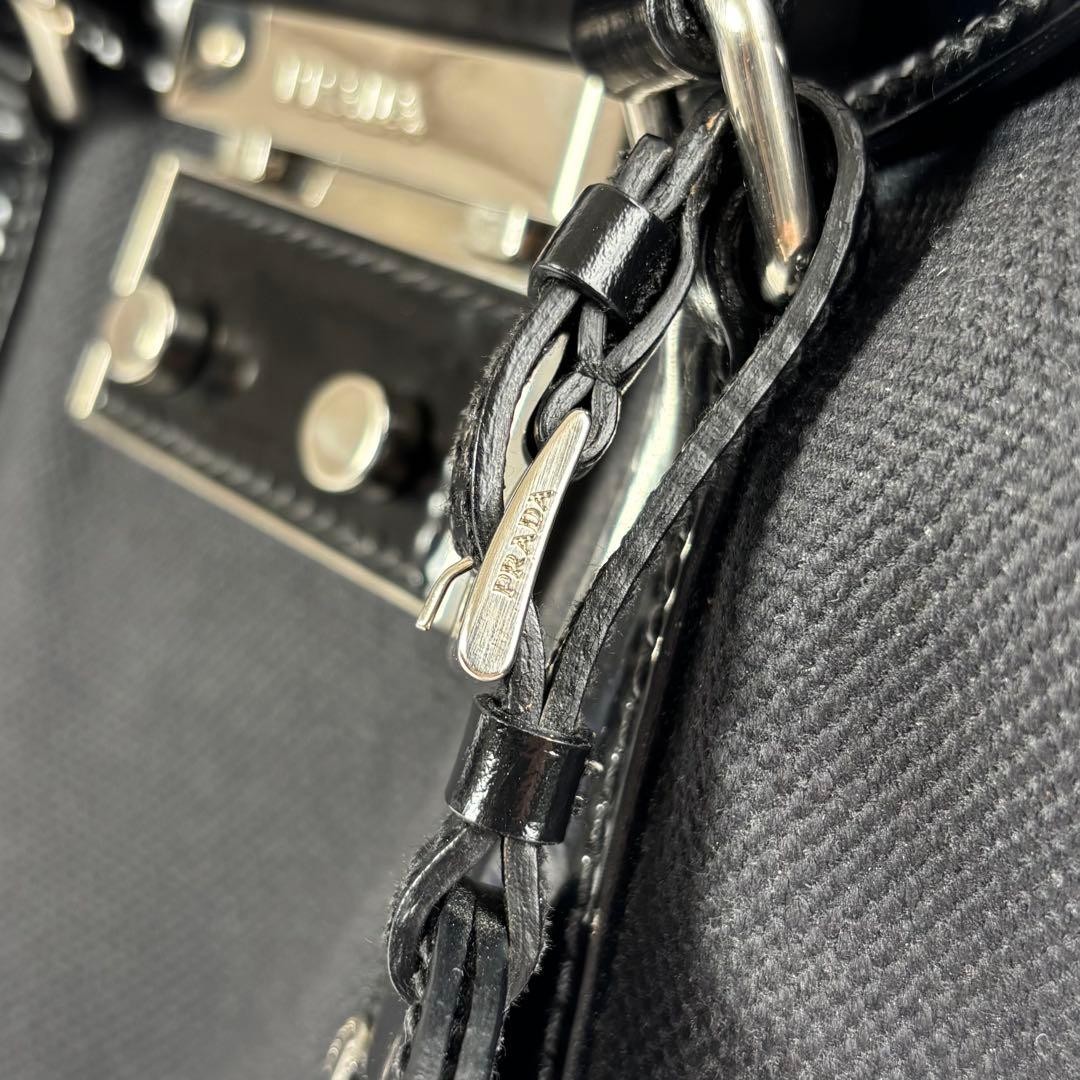 PRADA Women's Tote Bag Handbag Canvas Leather Black Noir Used Authentic thumbnail 13