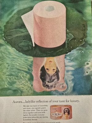 1965 Pink Northern Aurora bathroom tissue toilet paper Reflection water Ad 