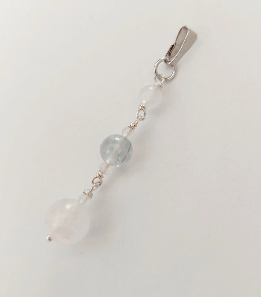 Ciondolo in argento 925 con pietra prenite naturale quarzo rosa regalo natale - Immagine 2 di 4