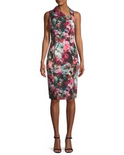 New BLACK HALO Size 4 Floral Folded Neckline Blaze Sheath Dress Retail 390