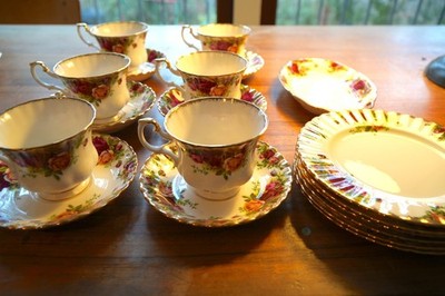 Old Country Roses, Royal Albert, Bone China Tasse, Untertasse und Teller - 6x