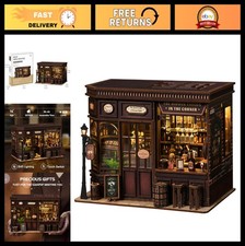 DIY Miniature Corner Tavern Book Nook Kit - LED Lights, 3D Wooden Puzzle