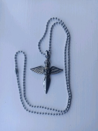 Skull Necklace Skull Pendant Biker Necklace Winged Necklace Rocker Goth Necklace