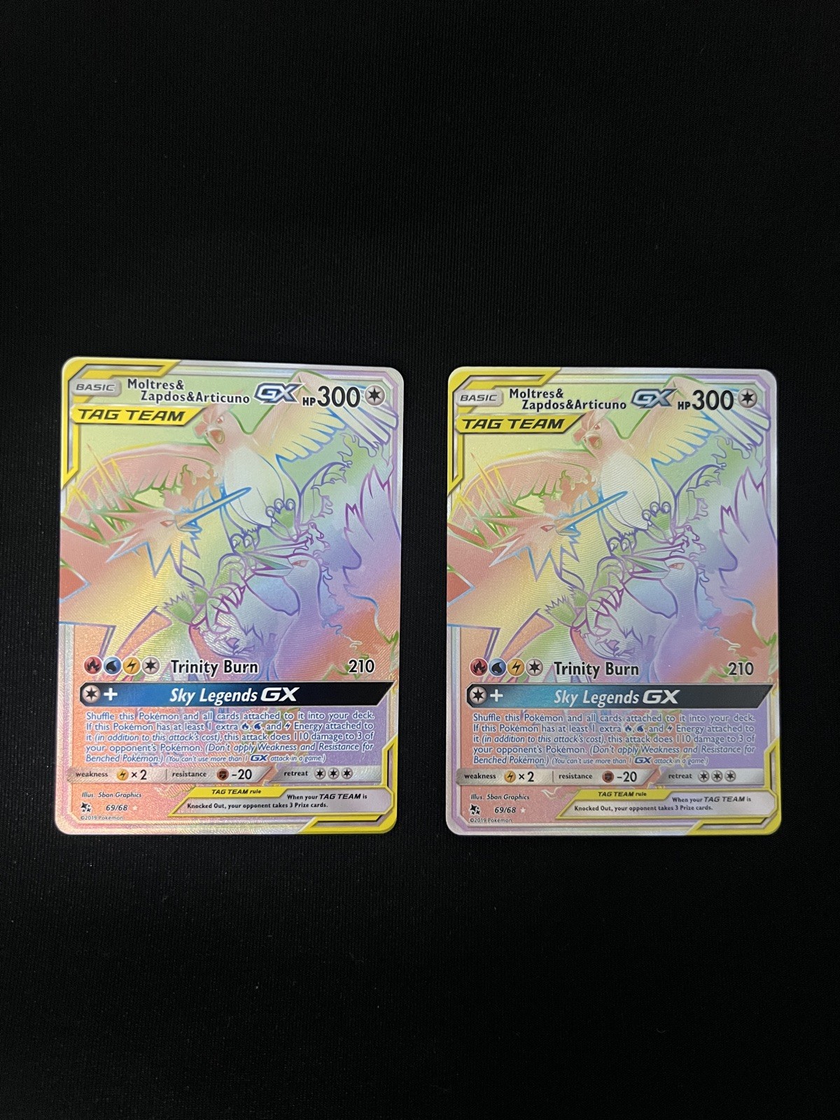 Moltres & Zapdos & Articuno GX (Secret) 69/68 Hidden Fates Holo NM