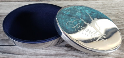 Grand Jete' Society Ballet Silver Plate Oval Trinket Box Blue Lined Lid Base