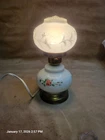 Vintage Milk Glass Hurricane Lamp Hand Painted Rose Brass Base Works