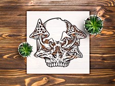 Skull Intertwined with Mushrooms Wall Art Reusable Stencil - StencilAir