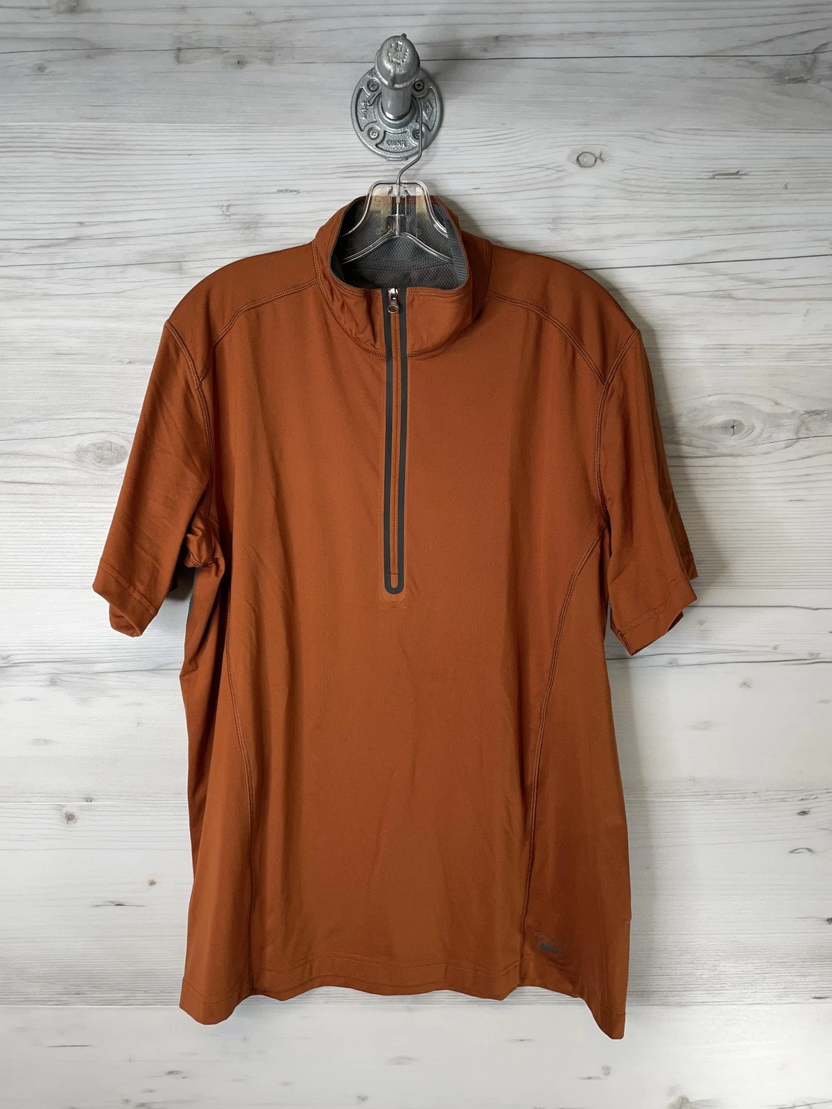 REI Shirt Mens Large Orange Quarter Zip Short Sleeve Athletic Hiking Performance