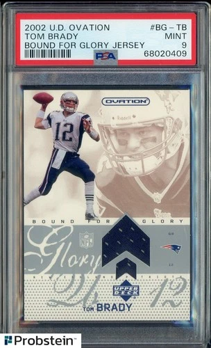 2002 UD Ovation Bound For Glory Tom Brady Patriots First GU Jersey PSA 9 MINT