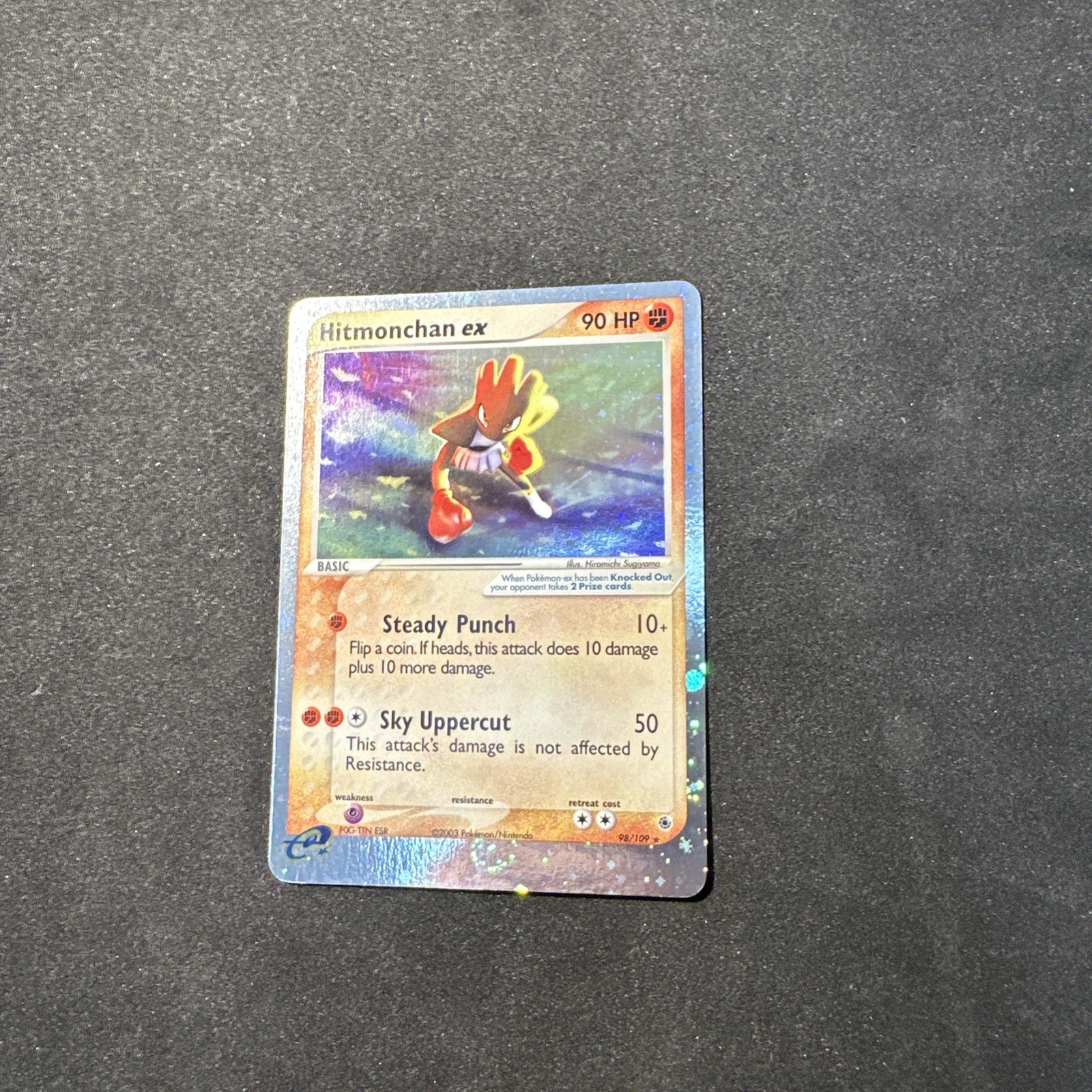 Pokémon TCG Hitmonchan EX Ruby and Sapphire Holo Card double swirls 98/109 NM