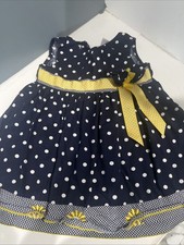 Blueberi boulevard Girls 24 Months Dress Navy White Polka dots Yellow Flower Bow