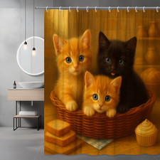 Cute Cat Shower Curtain - Adorable Kittens in Basket Design