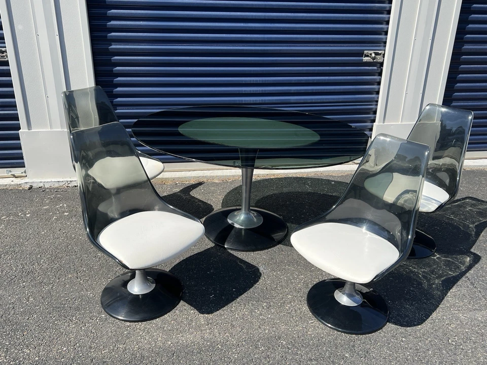 Juego de comedor Mid Century moderno Chromcraft vidrio ahumado y Lucite 4 sillas ORIGINAL Foto 4 de 4