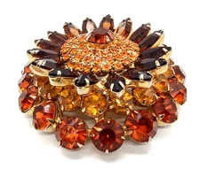 Juliana D&E Triple Tiered Massive Topaz Colored 3 Tone Rhinestone Brooch Wow!