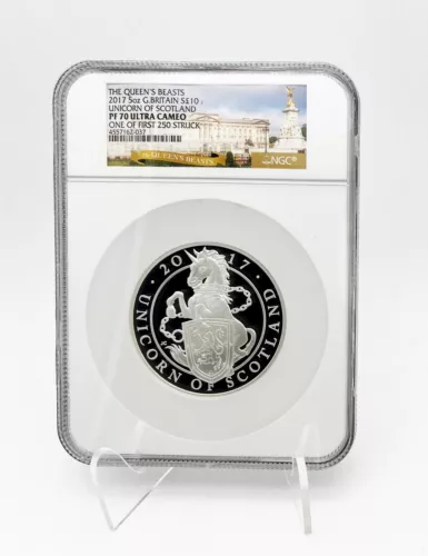Great Britain 2017 £10 Queens Beasts UNICORN SCOTLAND 5 oz Silver Coin NGC PF70