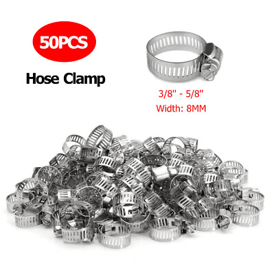 50x 3/8''-5/8'' Adjustable Stainless Steel Drive Hose Clamps Fuel Line Worm Clip
