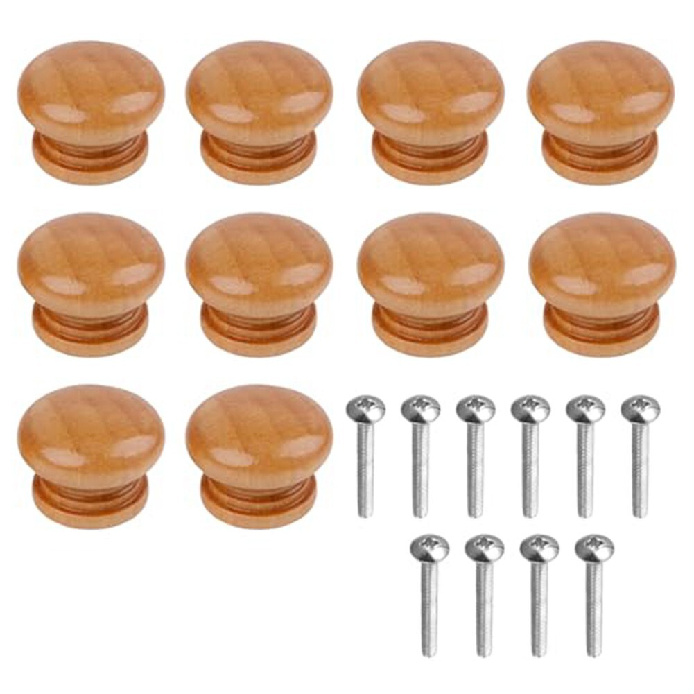 Set of Wooden Drawer Handles 10 Solid Wood Mushroom Style Cabinet Knobs