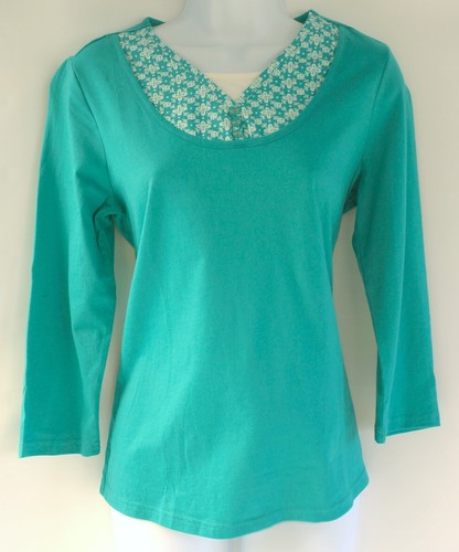 Basic Editions Layered Three-Quarter Sleeve Henley Shirt Top Women's - Bild 2 von 5