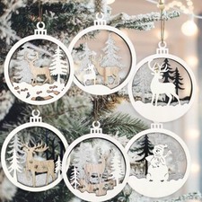 Christmas Rustic Wooden Ornaments Set for Christmas Tree Decorations, 6 Pcs