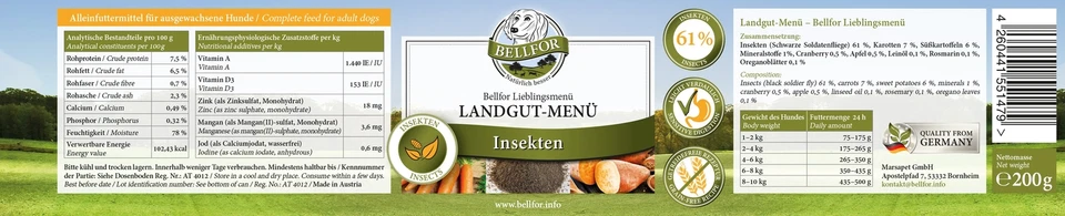 Bellfor Hundefutter Nass mit Insektenprotein Getreidefrei für Hunde 6x 200g - Bild 4 von 4