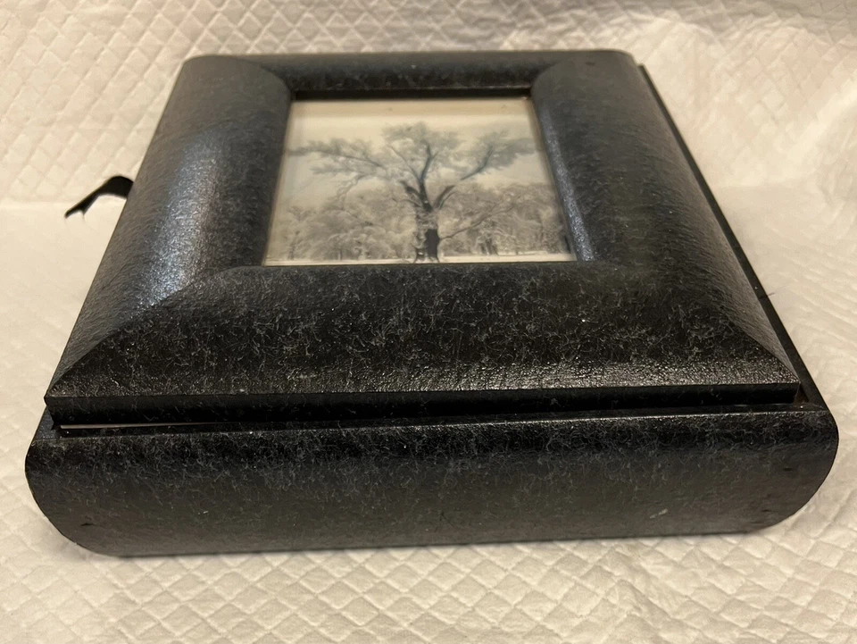Caja de almacenamiento de árbol de nieve Ansel Adams enmarcada caja de utensilios caja de regalo caja de joyas RARA Foto 3 de 4