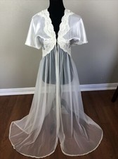 Val Mode USA VTG XS/S PETITE Satin Lace Chemise Robe Sheer Night Gown Ivory MINT