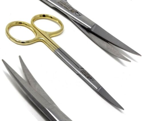 GOLD HANDLE FINE POINT IRIS MICRO DISSECTING SCISSORS CURVED 4.5", PREMIUM  - Picture 1 of 3
