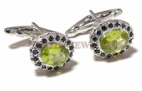Natural Peridot & Heated Sapphire Gemstone With 925 Sterling Silver Cufflink #24 - Image 3 of 3