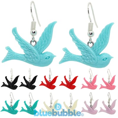 Bluebubble FREE BIRD Schwalbe Ohrringe süß Kitsch Frieden Liebe Spaß Festival Tier