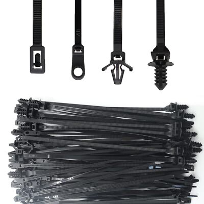 QYIMLI 100pcs Push Mount Cable Zip Tie Automotive Wire Ties with Anchors Self...