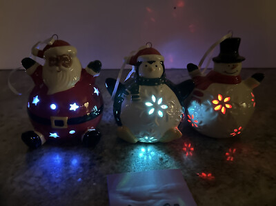3 Lightscapes Light Color Morph Ornament African American Santa Snowman Penguin
