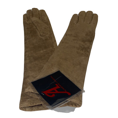 Adrienne Landau Women Small (SP) Elbow Length Leather Suede Gloves Brown 15  NWT