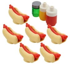 6 NEW LEGO HOT DOG LOT ketchup mustard relish food city town sausage for minifig