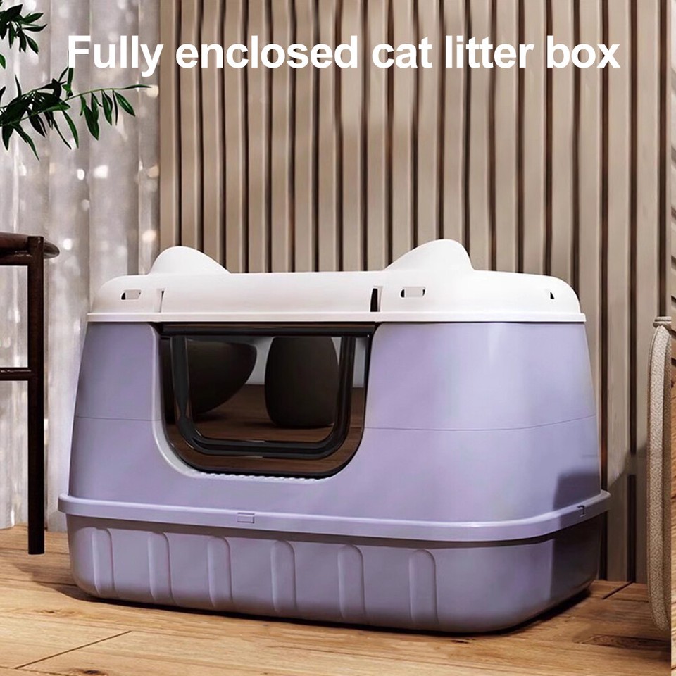 Large Cat Litter Box Enclosed Cat Litter Pan with Handle for Big