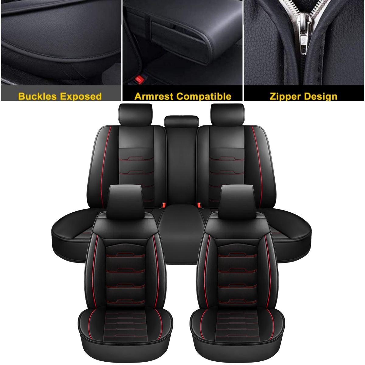Waterproof PU Leather Car Seat Cover Full Set for Front Rear & Back Seats  -image