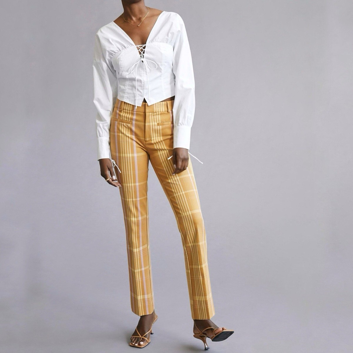 Anthropologie Maeve Essential Kick Flare Pant Slim Trouser Plaid - Main Image