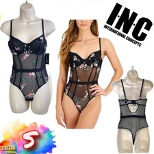 NWT INC Women's S Floral Lace Lingerie Bodysuit Black 100150432 50