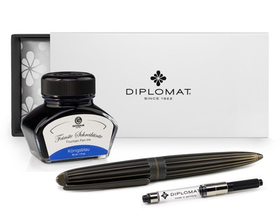 Füllhalter Diplomat Aero Stripes Black, Füller mit Tinte in Königsblau