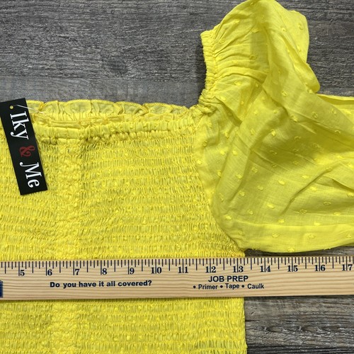 Iky & Me Women’s Square Neck Off Shoulder Puff Sleeve Cropped Yellow Top Size L - Picture 8 of 9