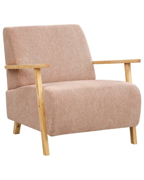Sessel Rosa / Heller Holzfarbton Mit Armlehnen Retro Stil Lesja-image